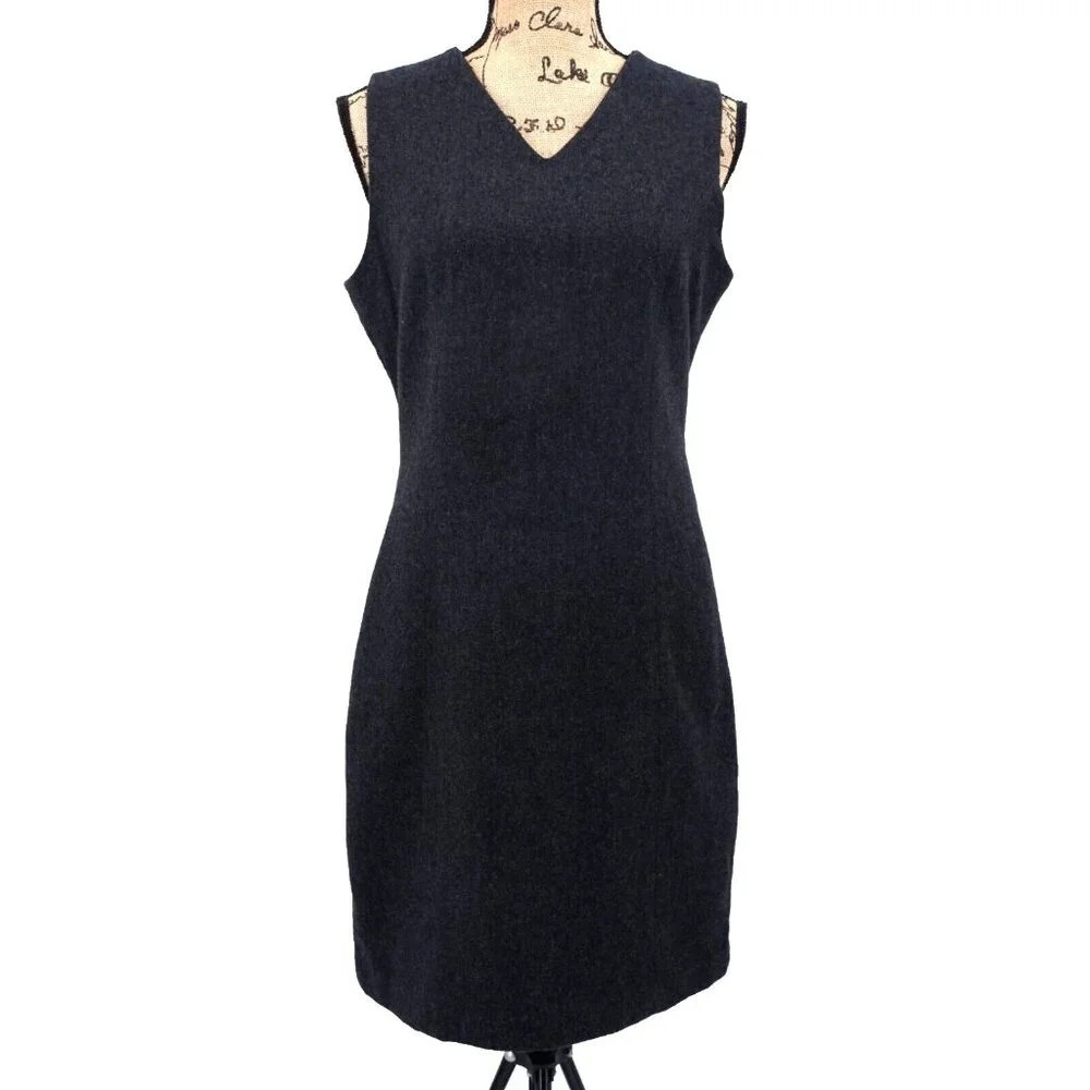 Gap Women Dress Sz 8 Grey Wool Blend Sleeveless Zipper Back V- Neck